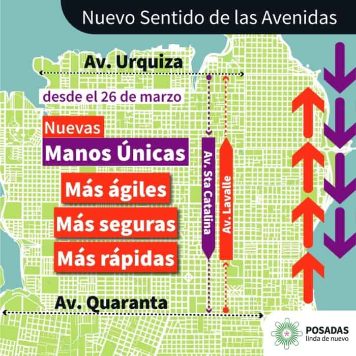 El sábado se habilitarán nuevas manos únicas en avenidas Santa Catalina y Lavalle de Posadas
