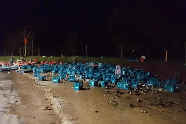 Apóstoles: volcó camión con cervezas y las personas se llevaron toda la mercadería