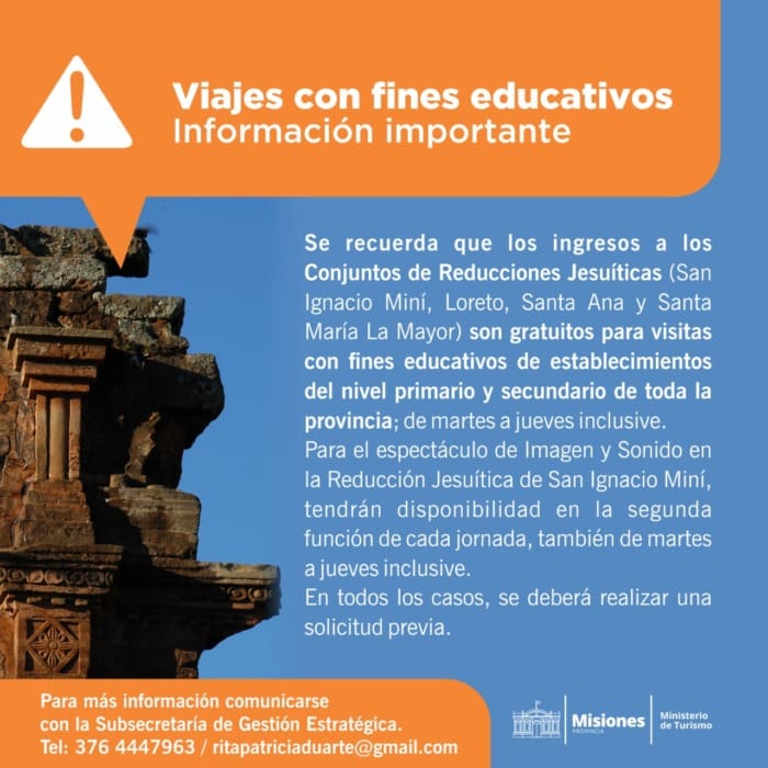 Recuerdan la gratuidad en ingresos a Parques Provinciales y Conjuntos Jesuíticos para viajes educativos 2 4 - Recuerdan la gratuidad en ingresos 1 - 3