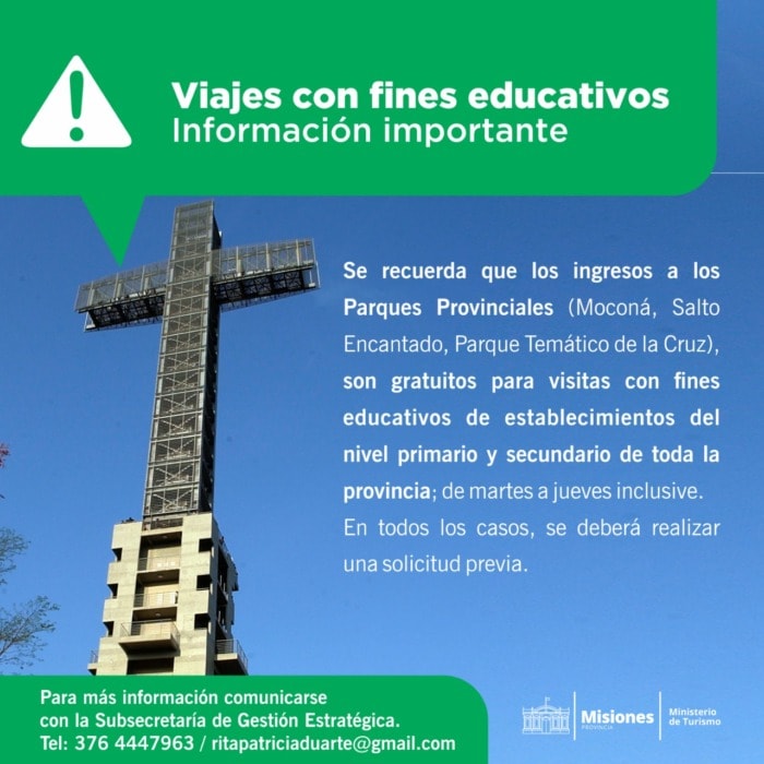 Recuerdan la gratuidad en ingresos a Parques Provinciales y Conjuntos Jesuíticos para viajes educativos 1 2 - Recuerdan la gratuidad en ingresos 2 - 1
