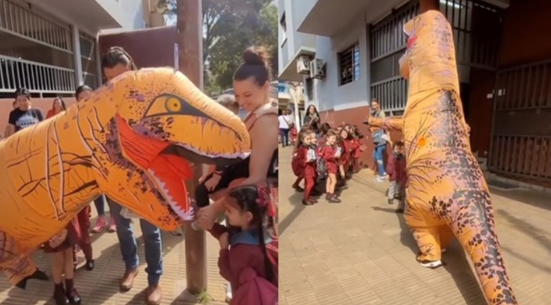 traicionar Muy enojado cable Abuela rex en Posadas: buscó a su nieto de la escuela disfrazada de  dinosaurio
