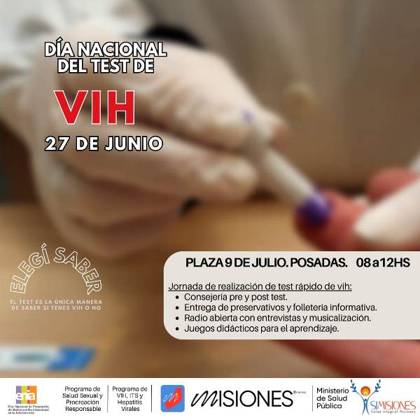 Harán pruebas gratis de VIH en la plaza 9 de Julio de Posadas