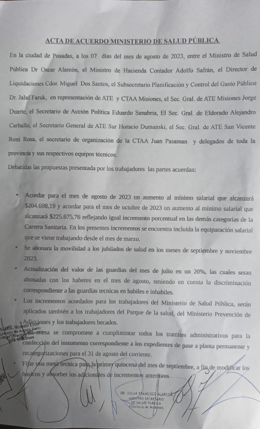 El Gobierno de Misiones acordó un aumento salarial con trabajadores de la salud