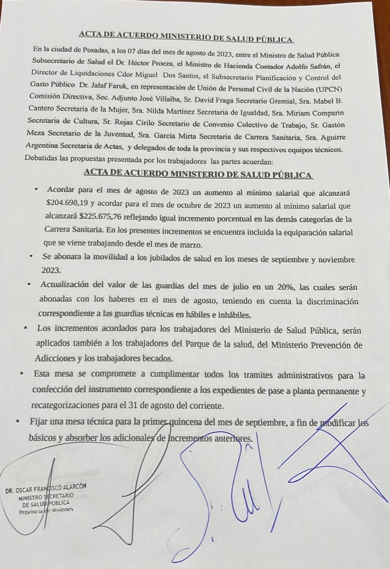 El Gobierno de Misiones acordó un aumento salarial con trabajadores de la salud