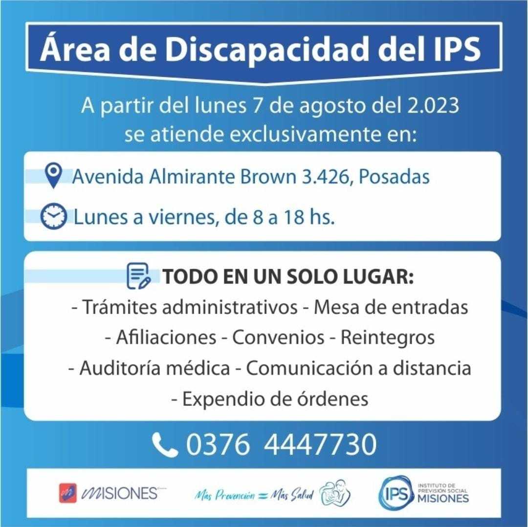 Este lunes abre la Oficina Única de Discapacidad del IPS