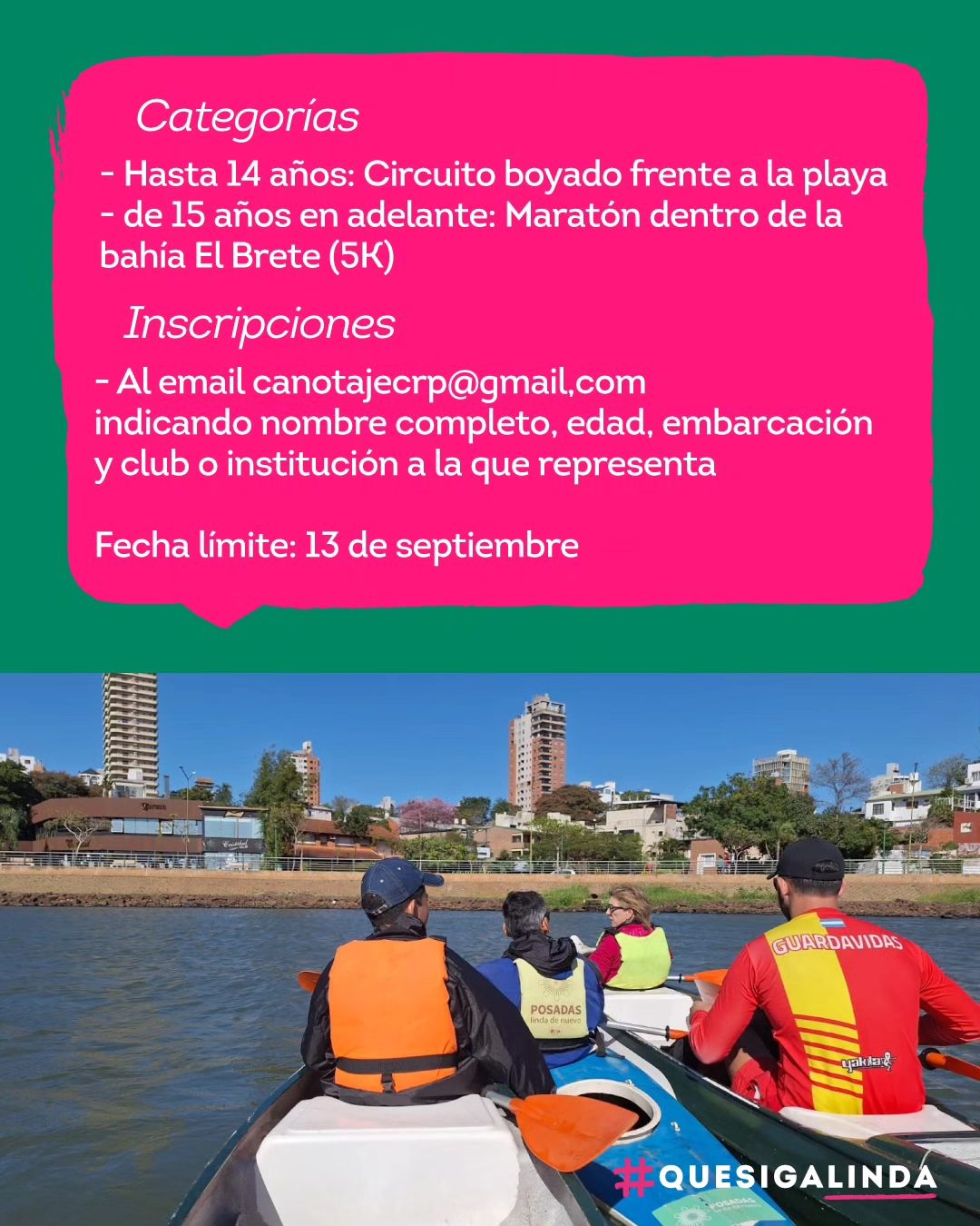 Inscripciones abiertas para la gran regata promocional de canotaje en el balneario El Brete