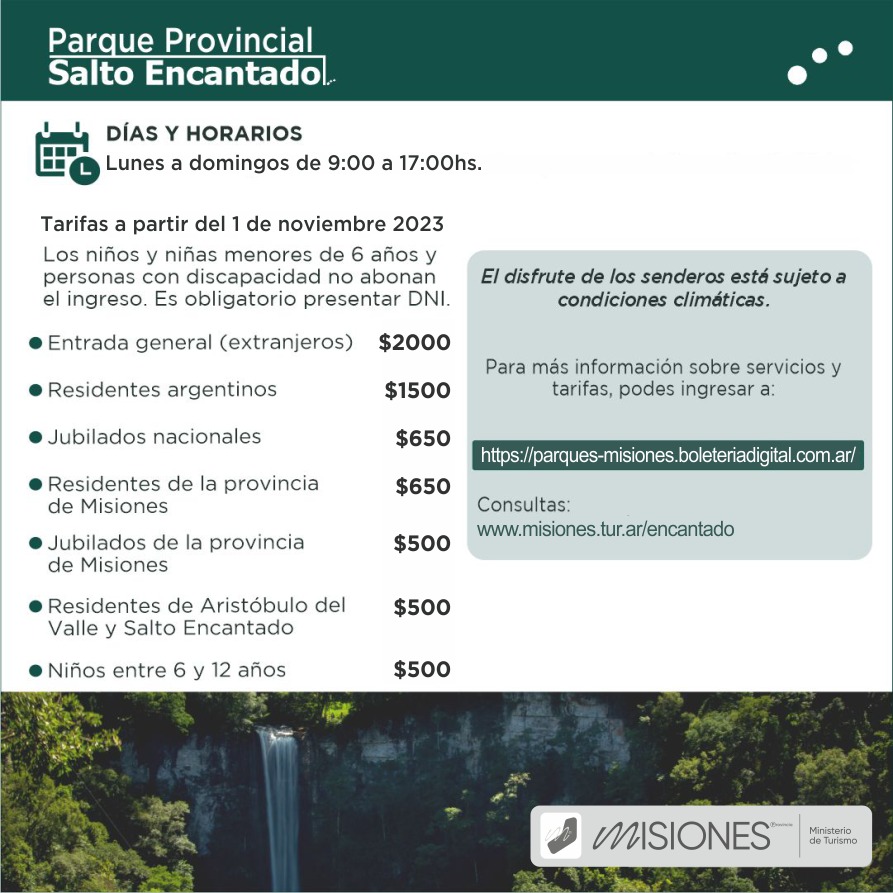 Rigen nuevas tarifas en los Parques Provinciales desde este miércoles