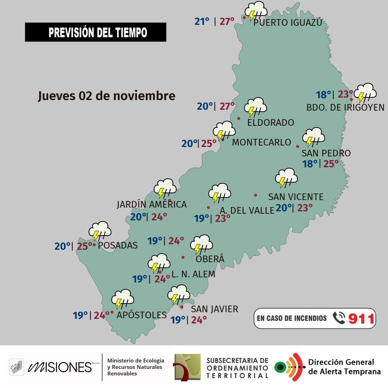 Jueves con lluvias y tormentas en Misiones