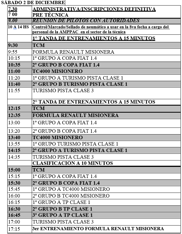 Femad Horarios fecha Obera - 1