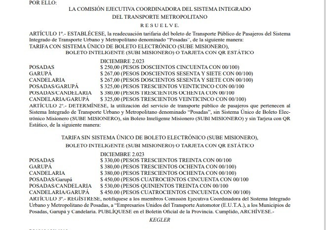 Es oficial el nuevo incremento del boleto del transporte urbano en Posadas, Garupá y Candelaria
