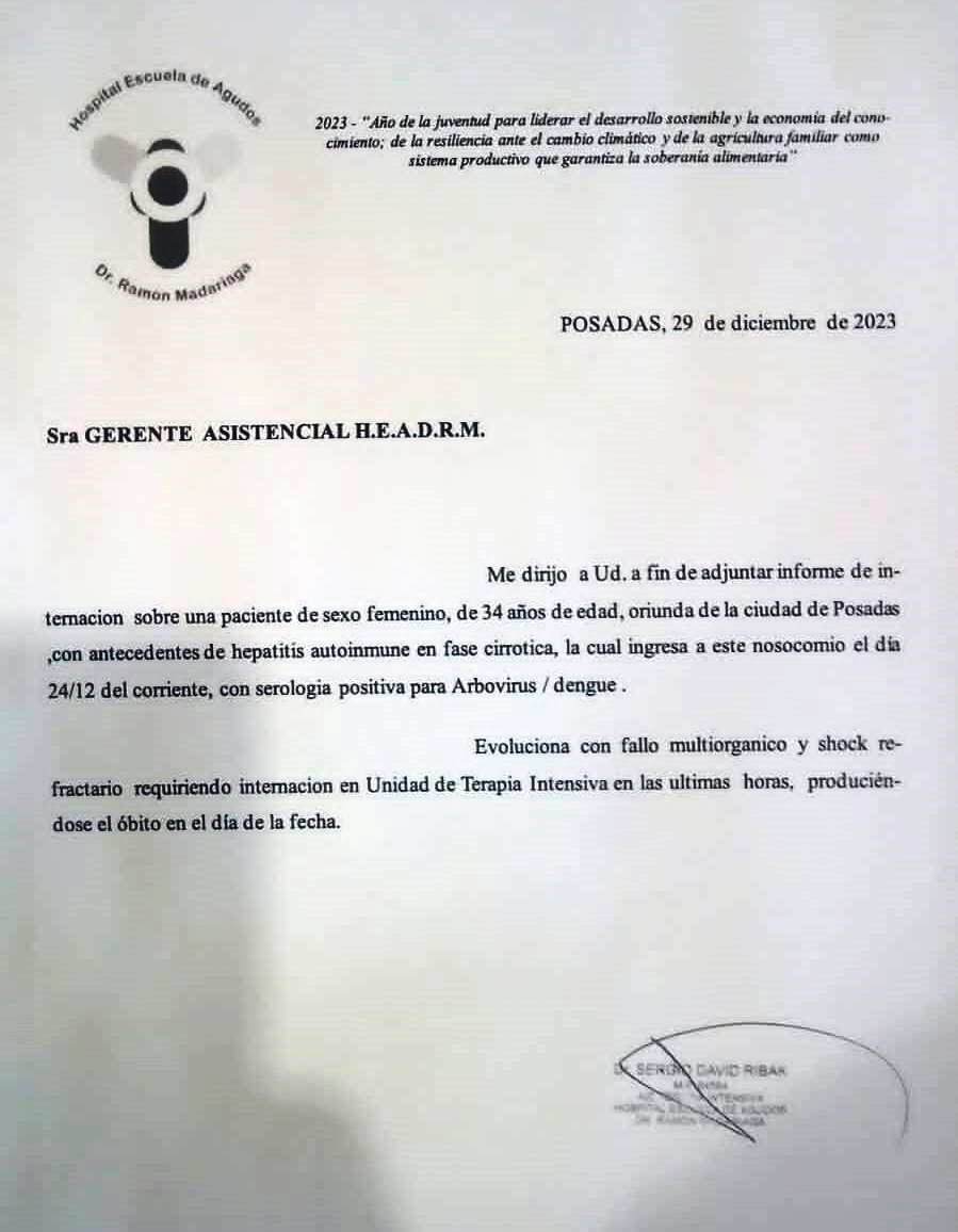 Posadeña con cirrosis falleció tras contraer dengue 1 2 - Informe esscuela - 1