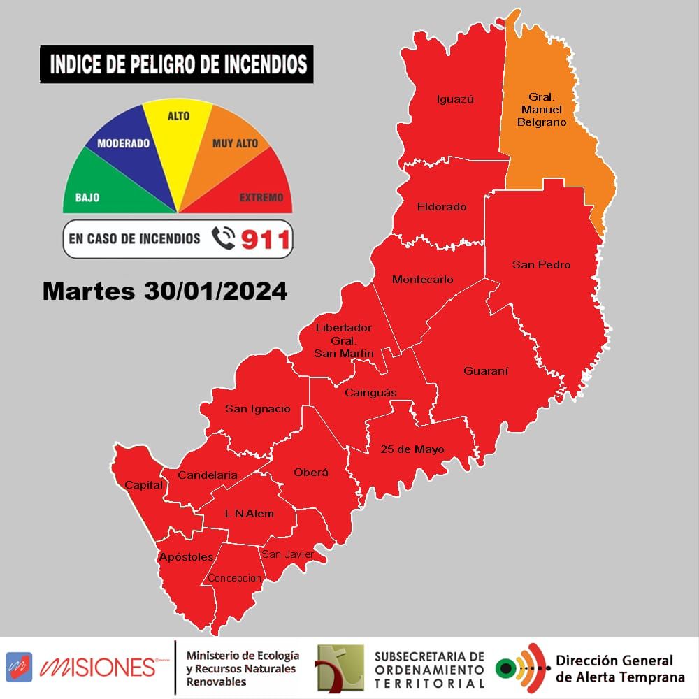 El riesgo de incendios se elevó a extremo en Misiones y piden extremar las medidas de precaución 