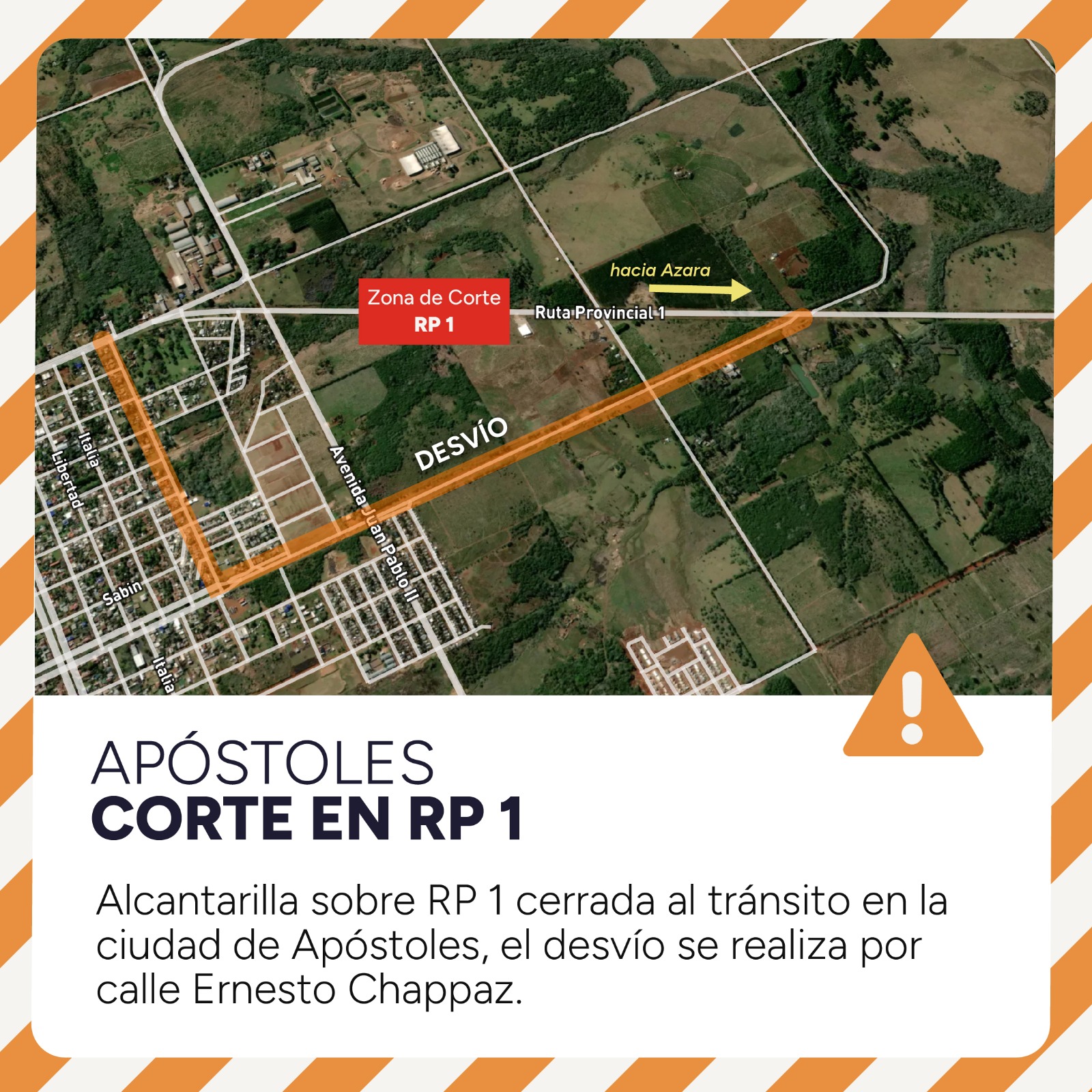 La ruta provincial N° 1 se encuentra temporalmente cortada entre Apóstoles y Azara