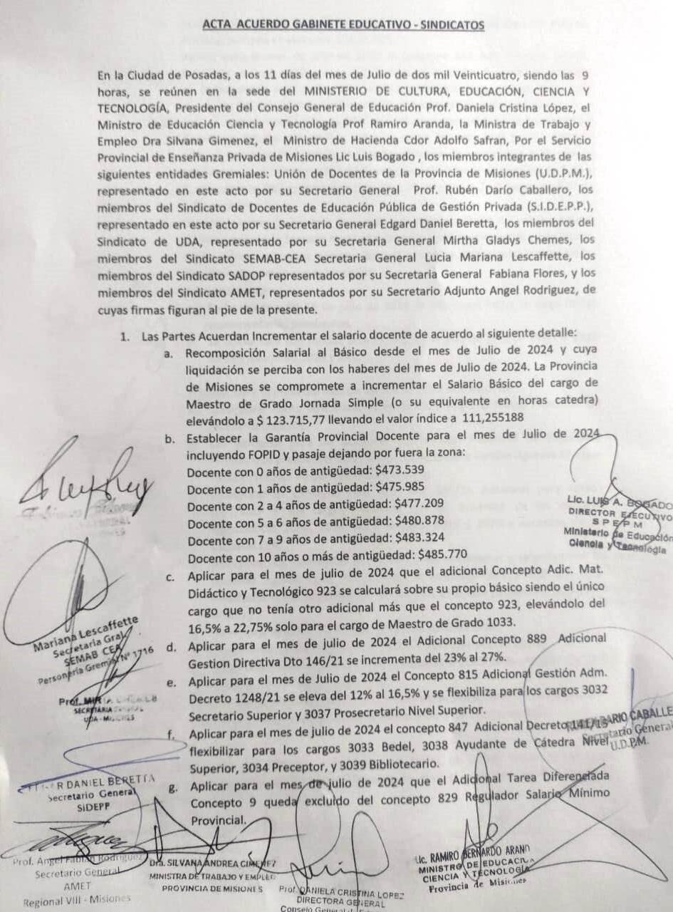 Docentes acordaron con el Gobierno provincial un nuevo incremento salarial tras la mesa paritaria