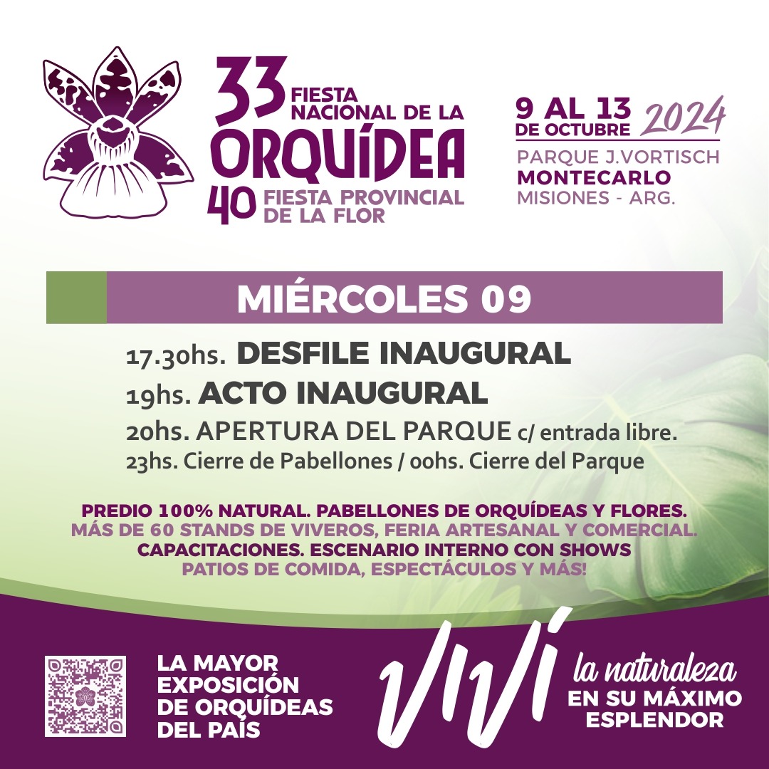 Montecarlo se prepara para la 33ª edición de la Fiesta Nacional de la Orquídea y 40ª Provincial de la Flor