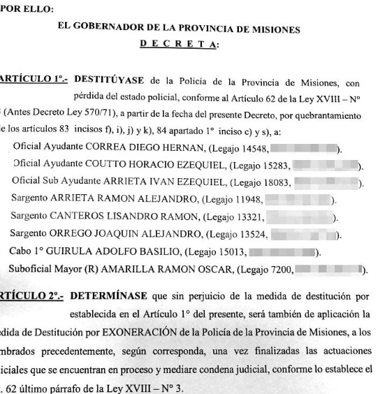 Destituyeron a los ocho policías acusados de sedición y conspiración