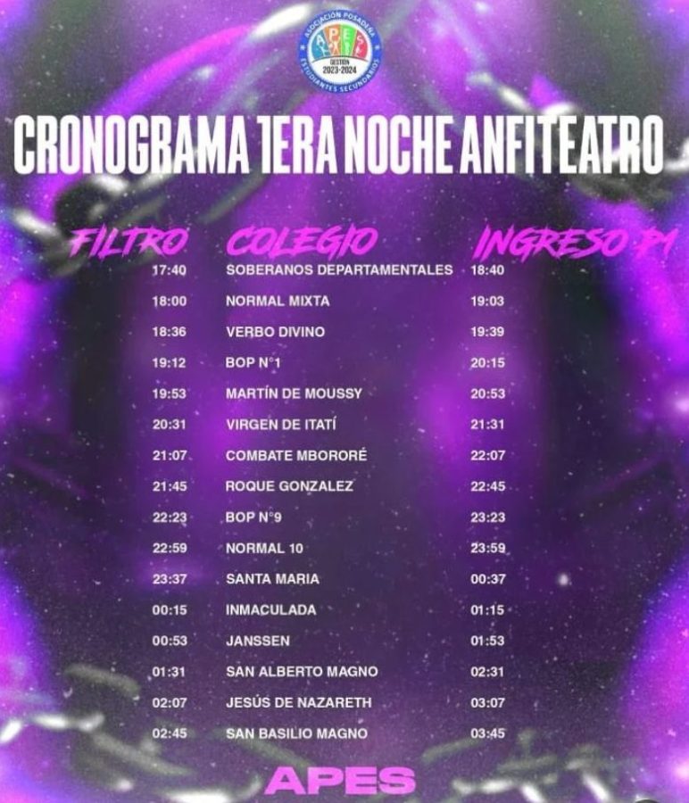 Estudiantina de Posadas: mirá el cronograma de la primera noche del Show de Scolas 1 2 - cronograma apes - 1