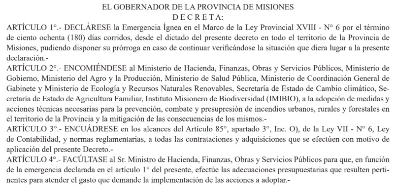 Misiones declaró el Estado de Emergencia Ígnea por la sequía extrema 