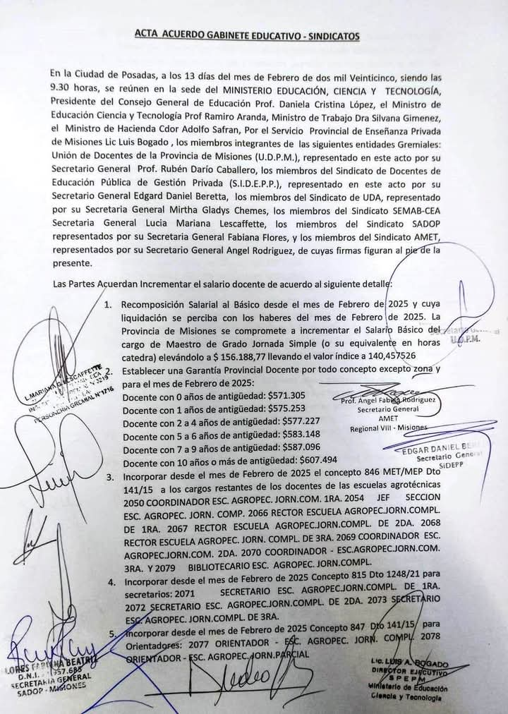 Hubo acuerdo en la Mesa Paritaria Docente, con recomposición salarial para febrero