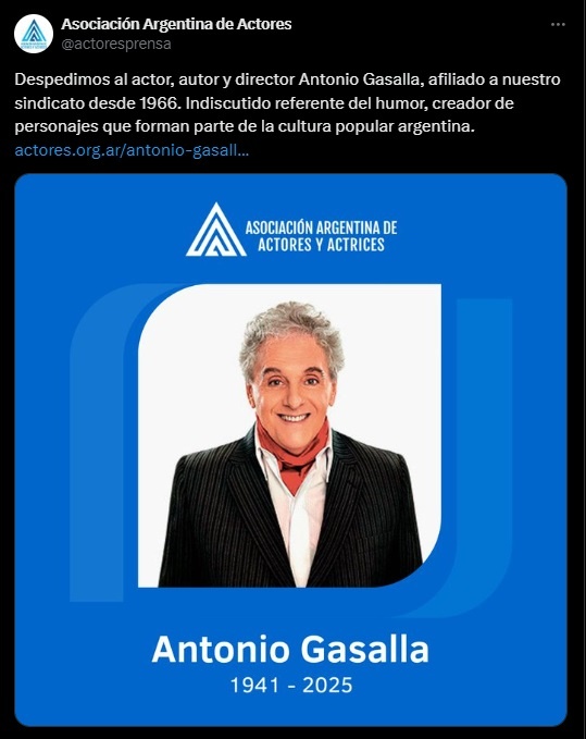 Murió el actor y humorista Antonio Gasalla