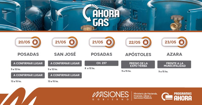 Ahora Gas en Misiones: conocé el cronograma de todo mayo 3 6 - CRONOGRAMA 2 - 5