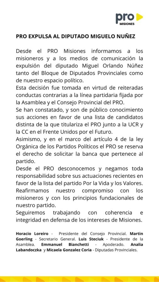 El PRO expulso al diputado Miguelo Nunez y le exige que devuelva la banca 2 - 1
