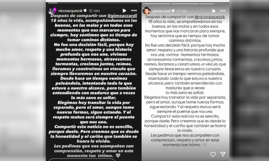Tras 18 años, se separaron Nico Vázquez y Gime Accardi 1 2 - Tras 18 anos se separaron Nico Vazquez y Gime Accardi 1 - 1