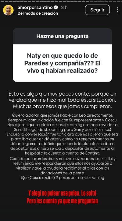 Controversia por el streaming solidario: la familia de Santino dice que no recibió fondos de Paredes y Coscu 1 2 - Controversia por el streaming solidario la familia de Santino dice que no recibio fondos de Paredes y Coscu - 1