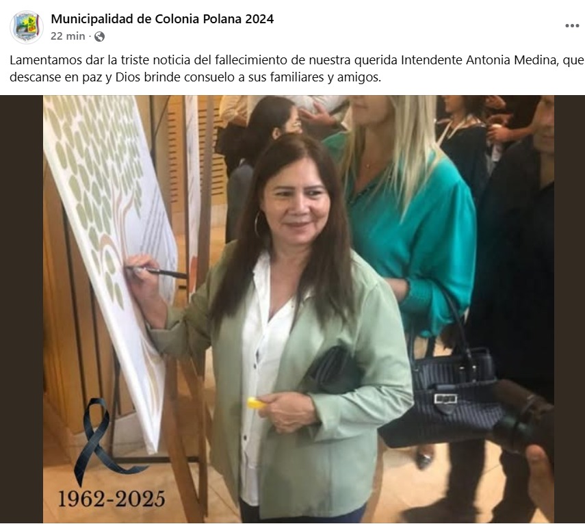 Falleció Antonia Medina, intendenta de Colonia Polana 1 2 - WhatsApp Image 2025 08 23 at 11.28.02 - 1