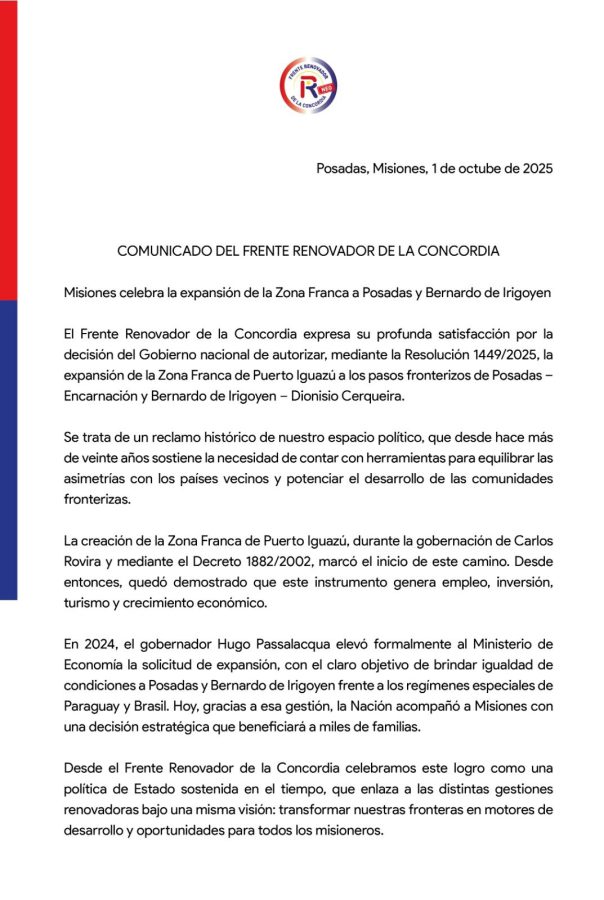 El Frente Renovador de la Concordia celebro la aexpansion de Zonas Francas en Posadas y Bernardo de Irigoyen - 1