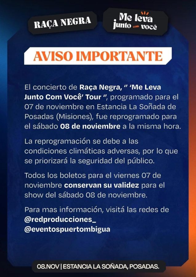 Por mal clima, reprograman el show de Raça Negra en Posadas para este sábado 1 2 - Por mal clima reprograman el show de Raca Negra en Posadas para este sabado - 1