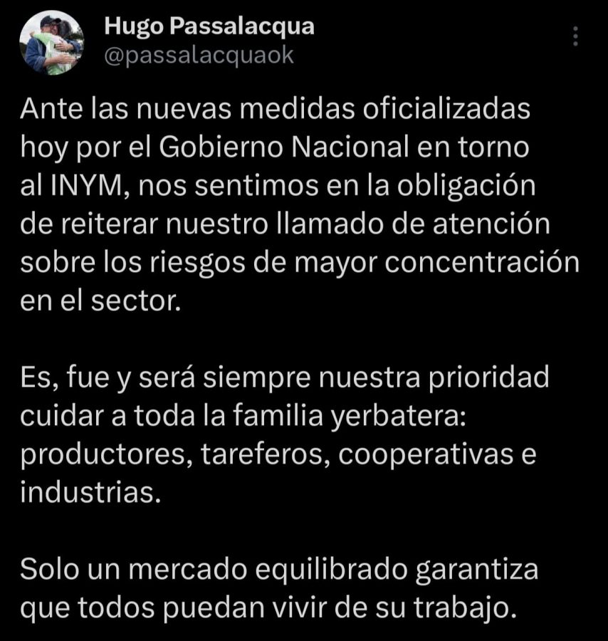 Passalacqua alertó que la desregulación del INYM puede concentrar el mercado yerbatero 1 2 - passalacqua yerba - 1