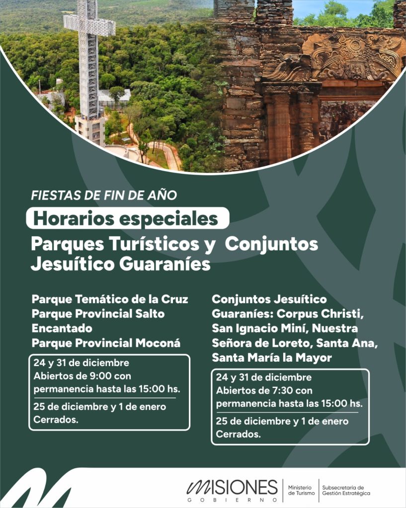 Anuncian horarios especiales para las Fiestas de Fin de Año en Parques Provinciales 2 4 - Anuncian horarios especiales para las Fiestas de Fin de Ano en Parques Turisticos y Conjuntos Jesuiticos 1 - 3