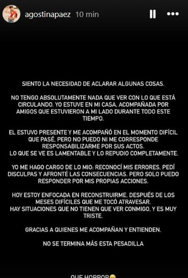Agostina Páez, sobre el video de su padre haciendo gestos racistas: "Es lamentable y lo repudio" 1 2 - image 2 - 1