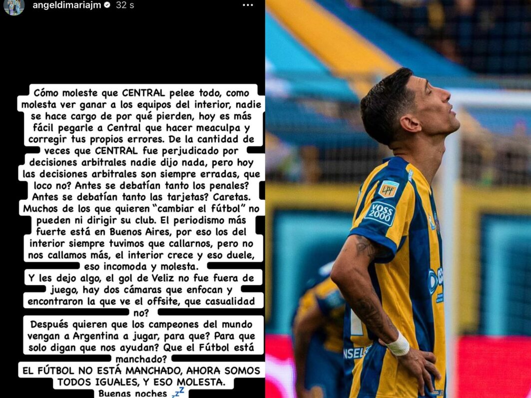 El explosivo mensaje de Di Maria tras la victoria de Rosario Central ante Racing 2 - 1