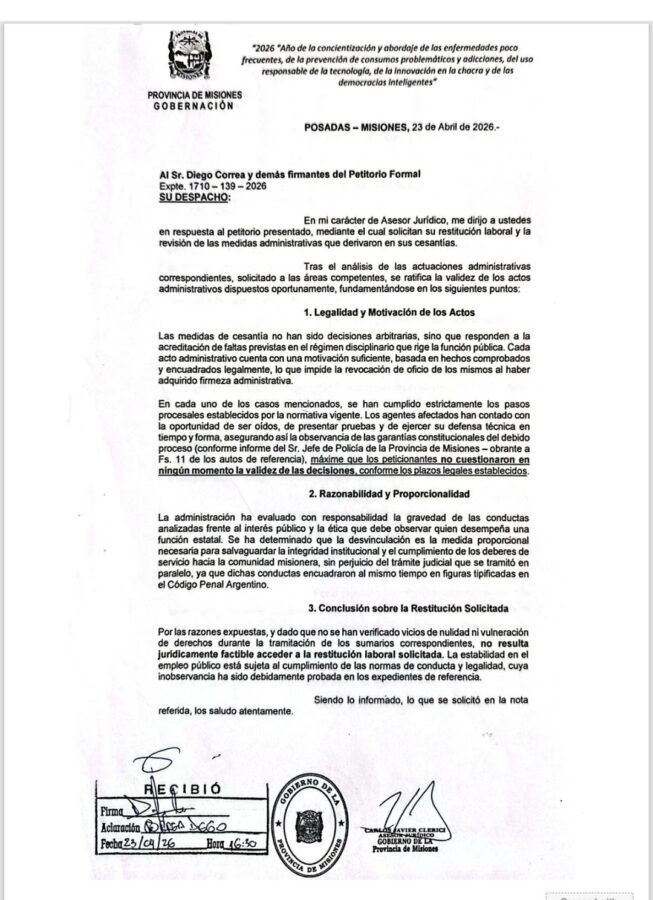La Jefatura de Policía descartó reincorporar a los ex efectivos desplazados que acampan en la 9 de Julio 2 4 - comunicado de jefatura 2 - 3