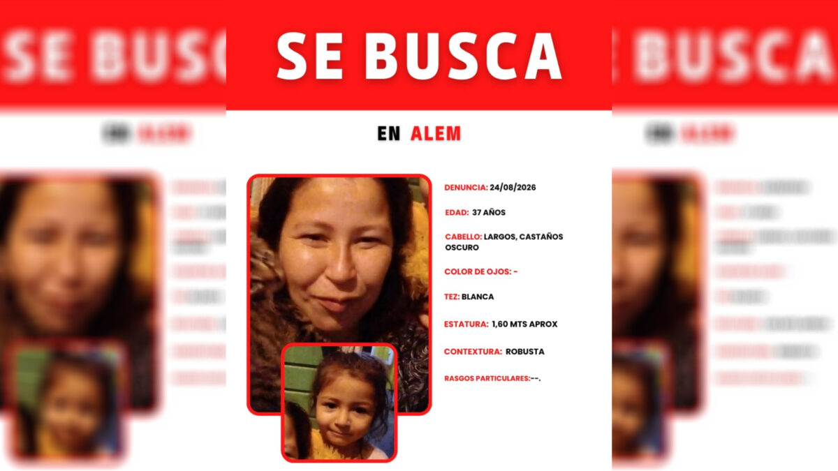 Buscan a una mujer y a su hija, desaparecidas desde julio en Alem