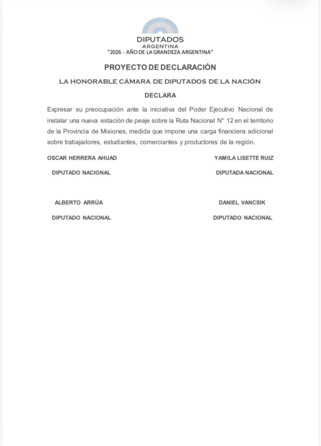 Misiones llevó al Congreso el reclamo contra el nuevo peaje proyectado por Nación sobre la ruta 12 4 8 - Diputados misioneros llevaron al Congreso el rechazo a un nuevo peaje sobre la Ruta 12 2 - 7
