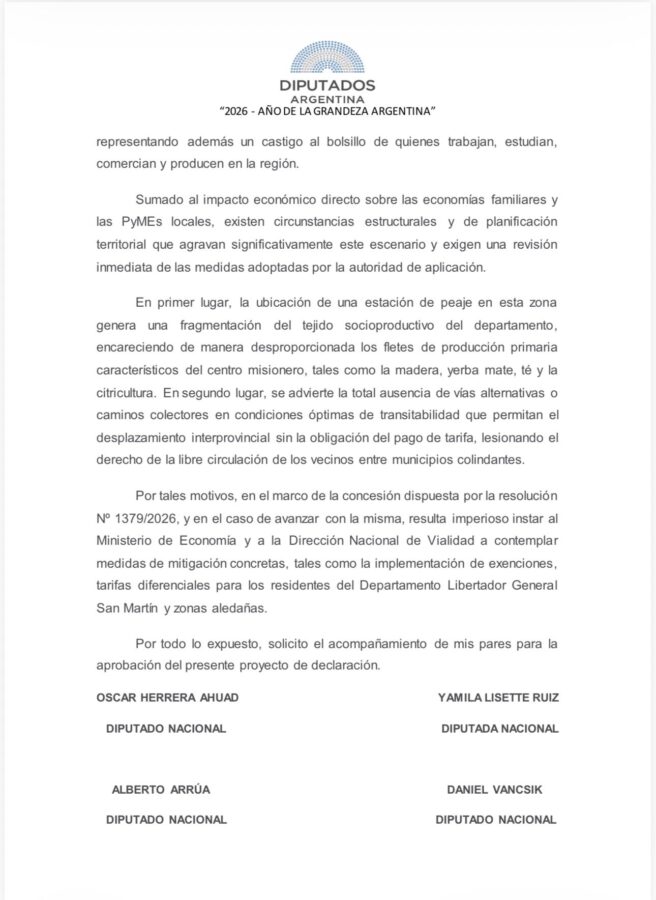 Misiones llevó al Congreso el reclamo contra el nuevo peaje proyectado por Nación sobre la ruta 12 3 6 - Diputados misioneros llevaron al Congreso el rechazo a un nuevo peaje sobre la Ruta 12 3 - 5