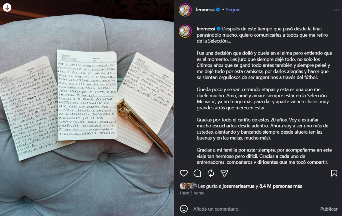 Messi anuncio su retiro de la seleccion Argentina con una emotiva carta Duele en el alma pero es el momento - 1