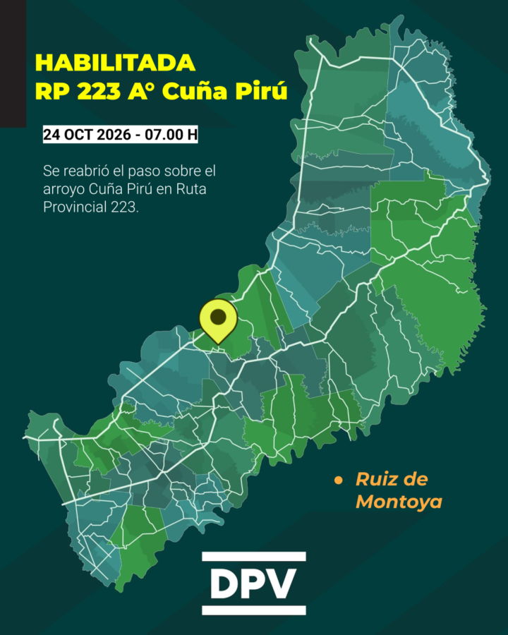 Habilitaron nuevamente el tránsito sobre el arroyo Cuña Pirú en la ruta provincial 223 1 2 - DPV ABIERTA RP 223 241026 1 - 1