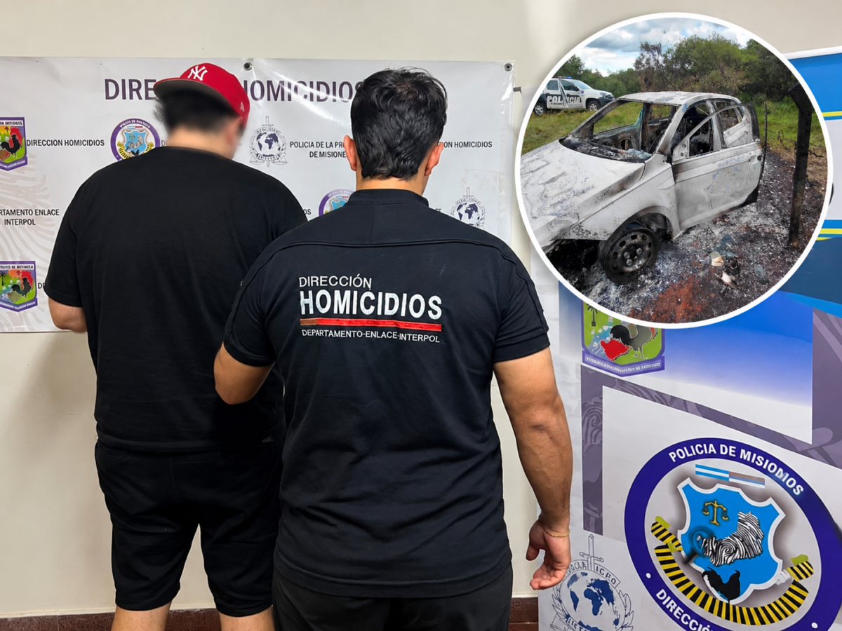 Operativo policial y auto incendiado